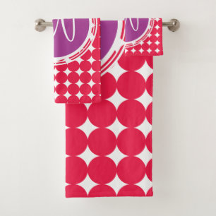 Conjunto De Toalhas Monograma roxo & vermelho das bolinhas
