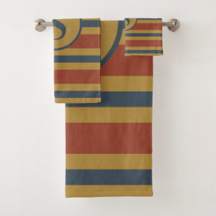 Conjunto De Toalhas Monograma Rust Mostarda Amarela Marinho  Banhas