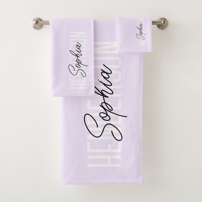 Conjunto De Toalhas Monograma Script Signature Pastel Purple (Insitu)