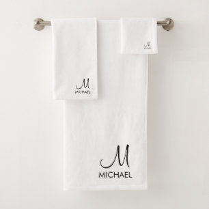Conjunto De Toalhas Monograma Tipografia Preta Branco Personalizada In
