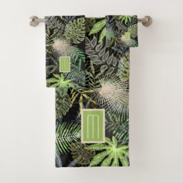 Conjunto De Toalhas Monograma Verde de Ferns Tropical
