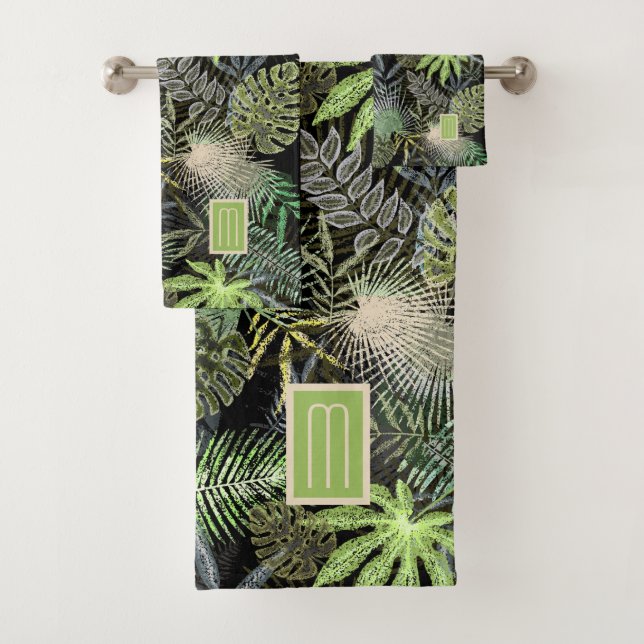 Conjunto De Toalhas Monograma Verde de Ferns Tropical (Insitu)