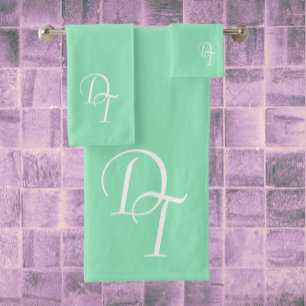 Conjunto De Toalhas Monograma - verde-marinho
