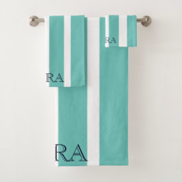 Conjunto De Toalhas Monograma Verde Sage Chic com Listras