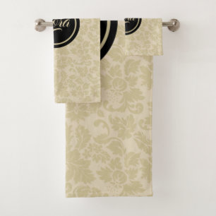 Conjunto De Toalhas Monogramas Beige Damask