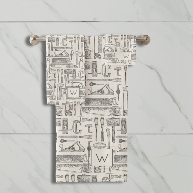 Conjunto De Toalhas Monogramas Vintage Tools Padrão Carpenter (Criador carregado)