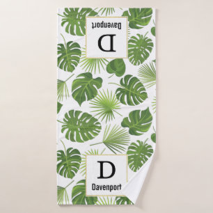 Conjunto De Toalhas Monogrma de Padrão de Folhas Tropicais na moda Ve
