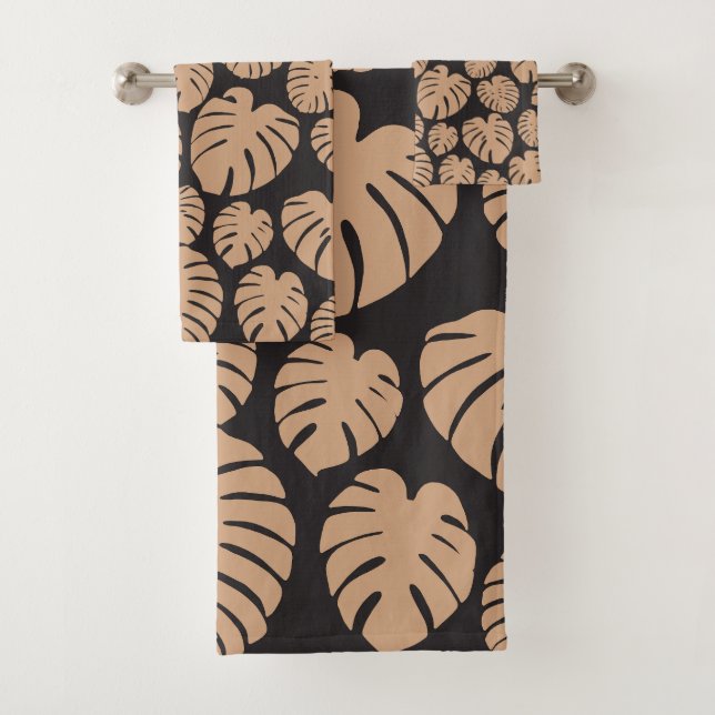 Conjunto De Toalhas Monstera em Tan e Negro (Insitu)