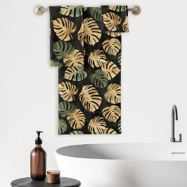 Conjunto De Toalhas Monstera Tropical Deixa o padrão verde verde preto