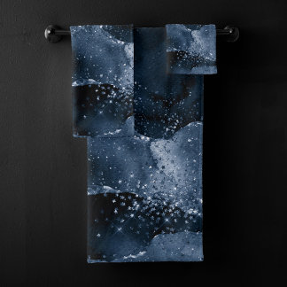 Conjunto De Toalhas Moody Agate | Marinho Denim Steel Blue Faux Glitte
