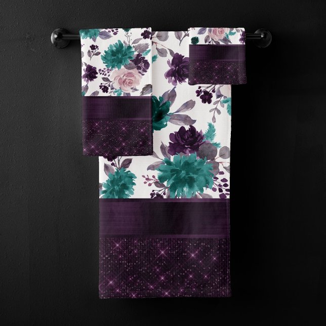 Conjunto De Toalhas Moody Boho | Shimmer de Rosa de Teal e Roxo (Criador carregado)