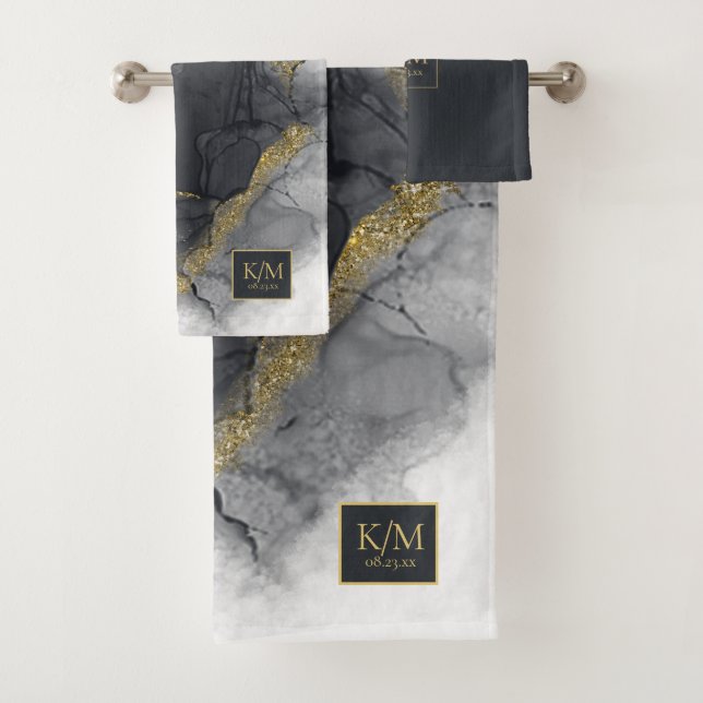 Conjunto De Toalhas Moody Ink Charmalho Dourado Abstrato ID988 (Insitu)