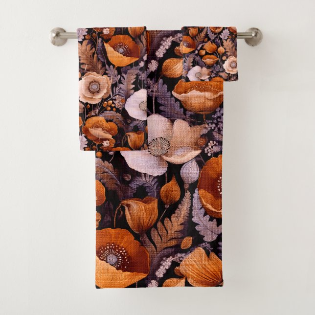 Conjunto De Toalhas Moody poppies on black pattern (Insitu)