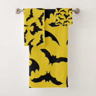 Conjunto De Toalhas Morcegos Amarelos e Pretos Halloween