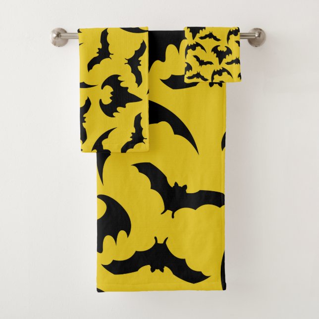 Conjunto De Toalhas Morcegos Amarelos e Pretos Halloween (Insitu)