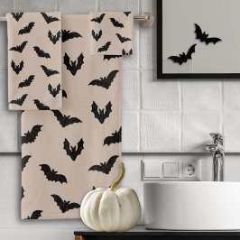Conjunto De Toalhas Morcegos Assustadores Pretos Taupe Halloween Vinta