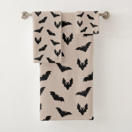 Conjunto De Toalhas Morcegos Assustadores Pretos Taupe Halloween Vinta