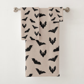 Conjunto De Toalhas Morcegos Assustadores Pretos Taupe Halloween Vinta