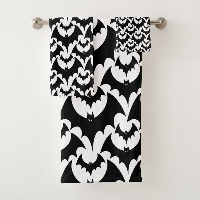 Conjunto De Toalhas Morcegos de HALLOWEEN Preto e Branco Padrão de Vam (Insitu)