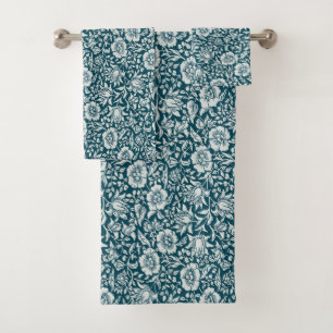 Conjunto De Toalhas Morris Vintage Padrão Floral Branco e Azul