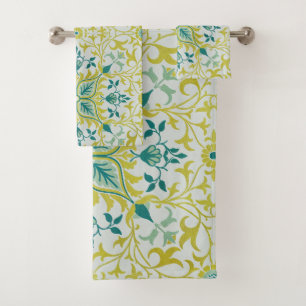 Conjunto De Toalhas Morris Yellow Turquoise Vine & Flower Patterno