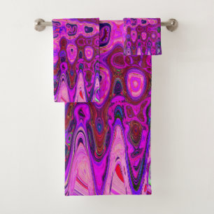 Conjunto De Toalhas Mosaico Abstrato Rosa e Roxo Ondulado Retro