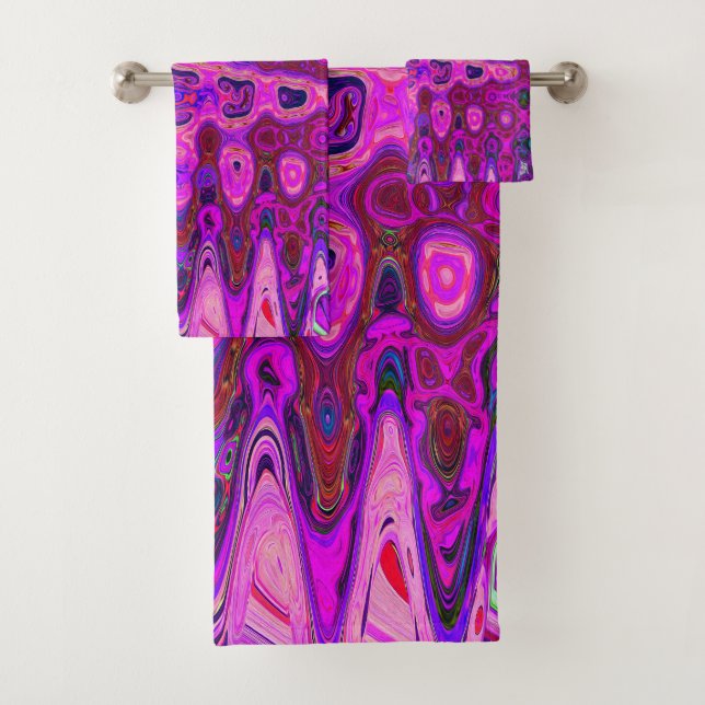 Conjunto De Toalhas Mosaico Abstrato Rosa e Roxo Ondulado Retro (Insitu)