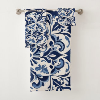 Conjunto De Toalhas Mosaico Andaluz, Eterno Azul e Branco