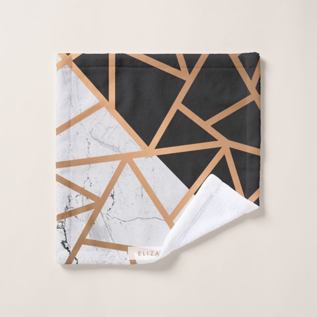 Conjunto De Toalhas Mosaico de mármore dourado preto & branco (Pano de lavar)