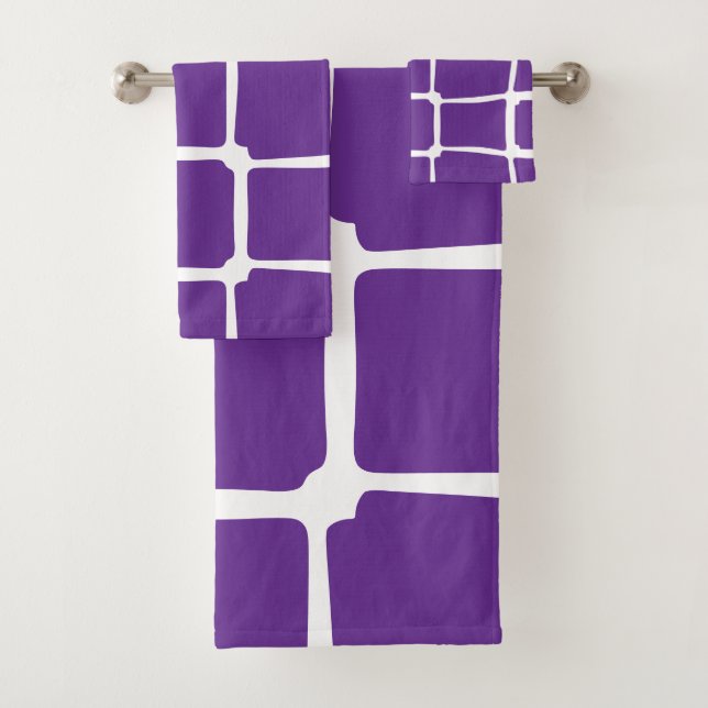 Conjunto De Toalhas Mosaico de Quadrados Desiguais Roxos (Insitu)