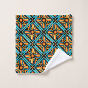 Conjunto De Toalhas Mosaico Decorativo Laranja Amarelo Azul