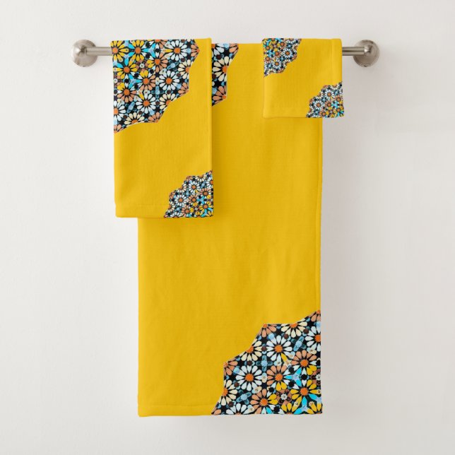 Conjunto De Toalhas Mosaico marroquino, Turquesa e Amarelo (Insitu)