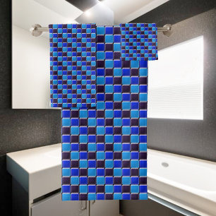 Conjunto De Toalhas Mosaico moderno em preto, azul real e azul claro
