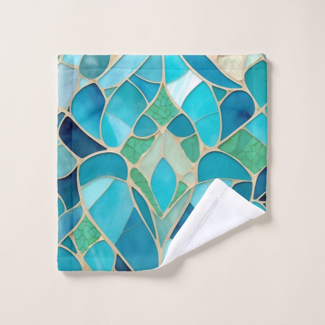 Conjunto De Toalhas Mosaico Turquoise Abstrato (Pano de lavar)
