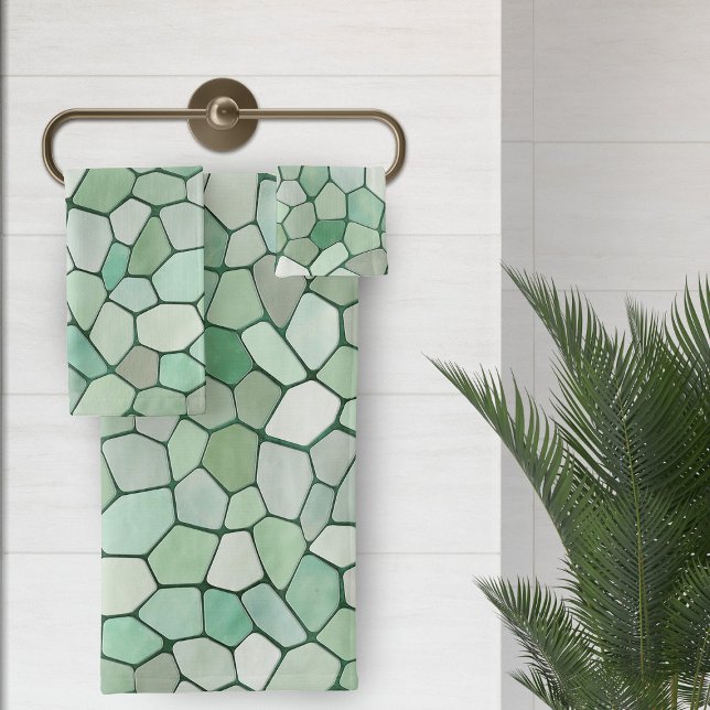 Conjunto De Toalhas Mosaico Verde Pastel Suave (Criador carregado)