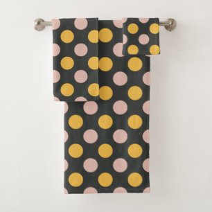 Conjunto De Toalhas Mostarda Amarelo e Rosa Padrão de Bolinhas
