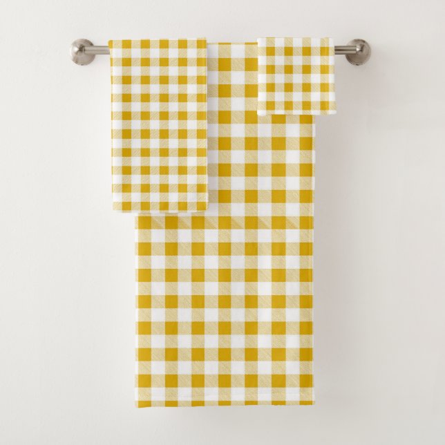 Conjunto De Toalhas Mostarda Russa moderna - Yellow Gingham Checks (Insitu)