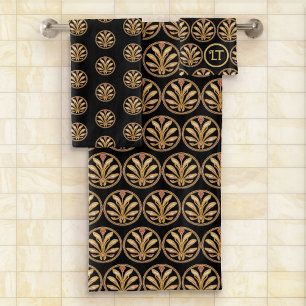 Conjunto De Toalhas Motif de Arte Nouveau Preta e Dourada - Adicione s