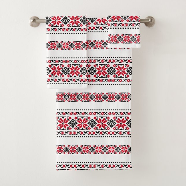 Conjunto De Toalhas Motif Tradicional Romeno "As Estrelas" (Insitu)