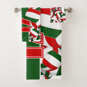 Conjunto De Toalhas Muitas camisetas do volleyball em verde vermelho