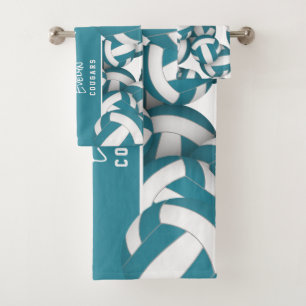 Conjunto De Toalhas Muitos volleybolas chamam teal white
