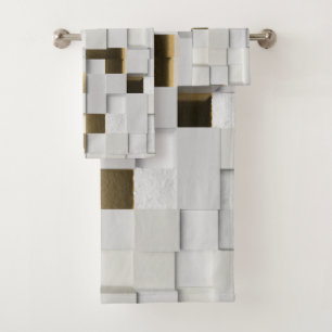 Conjunto De Toalhas Muro Elegante 3D Arte - branco e ouro