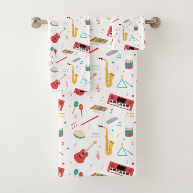 Conjunto De Toalhas Musical Instruments Music Theme Kids (Insitu)