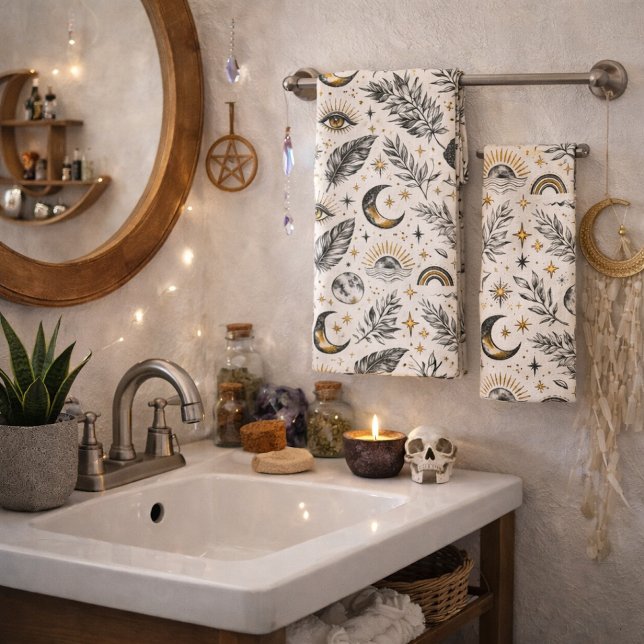 Conjunto De Toalhas Mystical Celestial Moon Stars Pattern (Criador carregado)