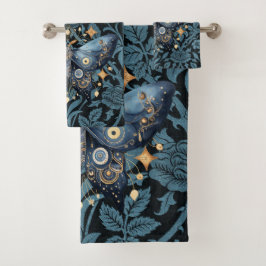 Conjunto De Toalhas Mystical Watercolor Blue e Dourada Night Moth