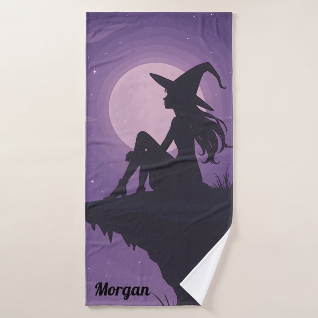 Conjunto De Toalhas Mystical Witch Silhouette Sob Presente À Lua (Toalha de Banho)