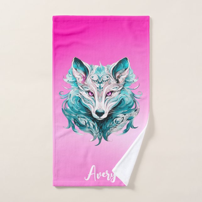 Conjunto De Toalhas Mystical Wolf | Turquesa Elegante e Lobo Rosa (Toalha de mão)
