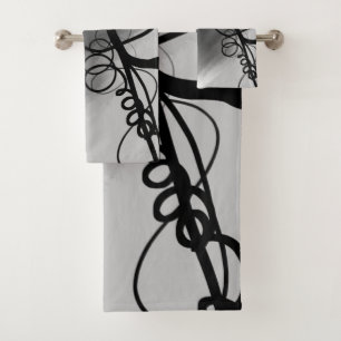 Conjunto De Toalhas Na grade: Cinza Abstrato, Preto e Branco