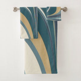 Conjunto De Toalhas Na moda Abstrato Marble Swirl em Teal e Dourado