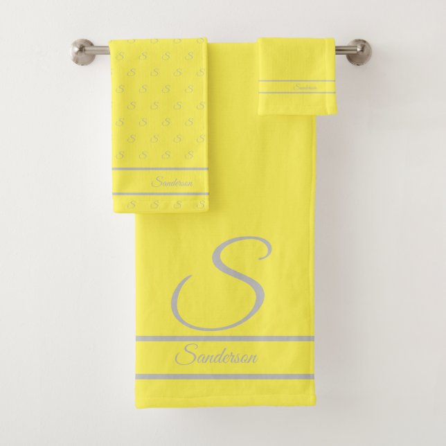 Conjunto De Toalhas Na moda amarelo moderno e monograma de Cinza (Insitu)